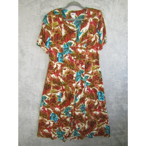 JBS Ltd Floral Button Front Dress Women’s 16W Rayon Midi Tropical 90s Vintage - Picture 1 of 8